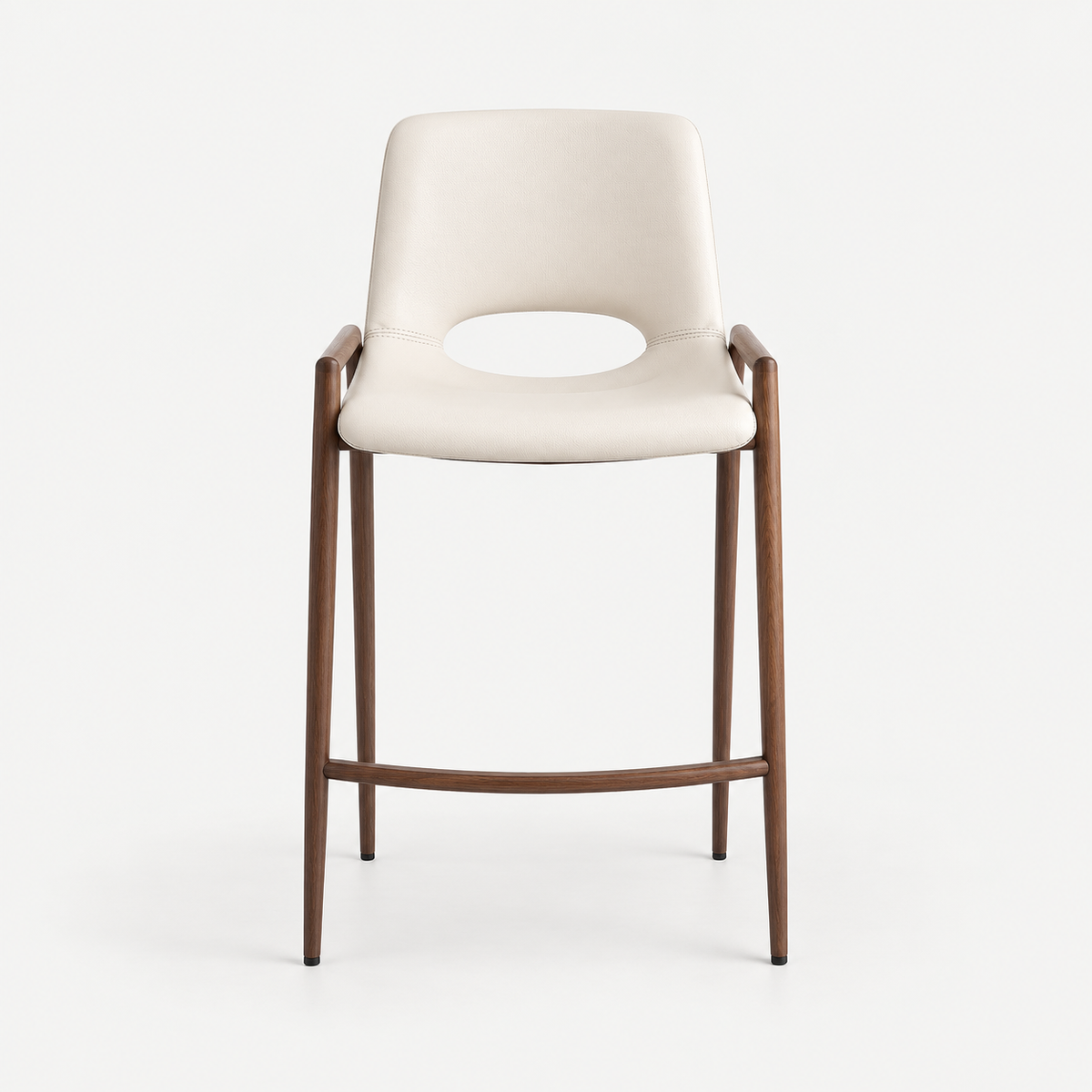 BANCO SHELDON PU BEIGE PATA METAL MADERA