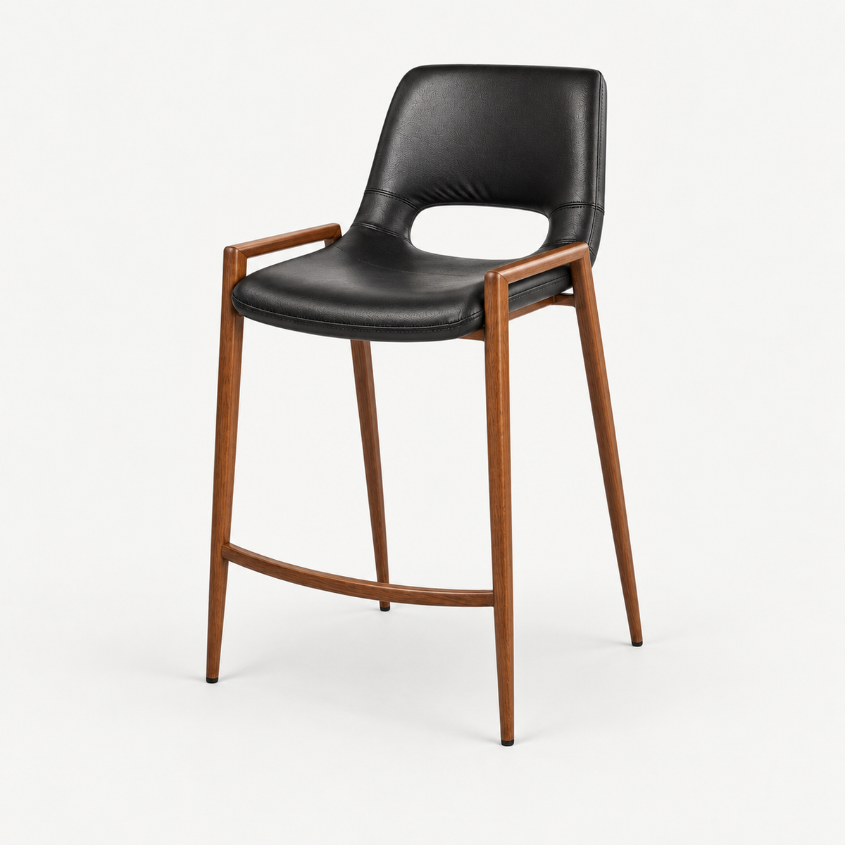 BANCO SHELDON PU NEGRO PATA METAL MADERA