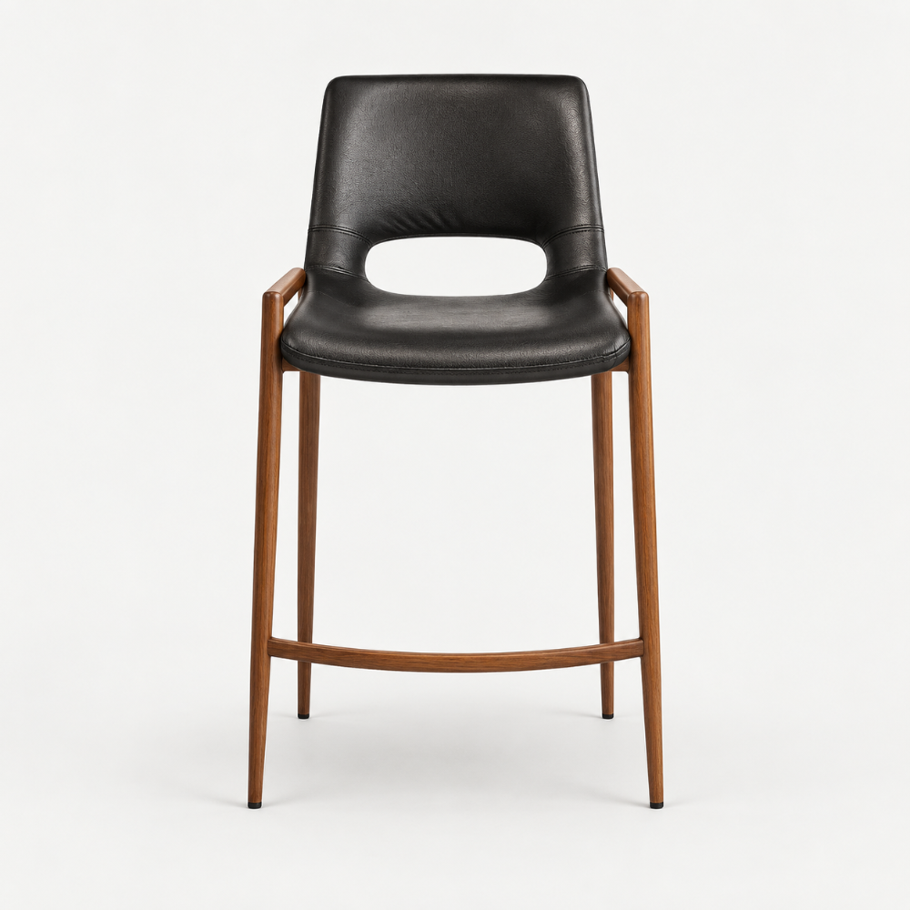 BANCO SHELDON PU NEGRO PATA METAL MADERA
