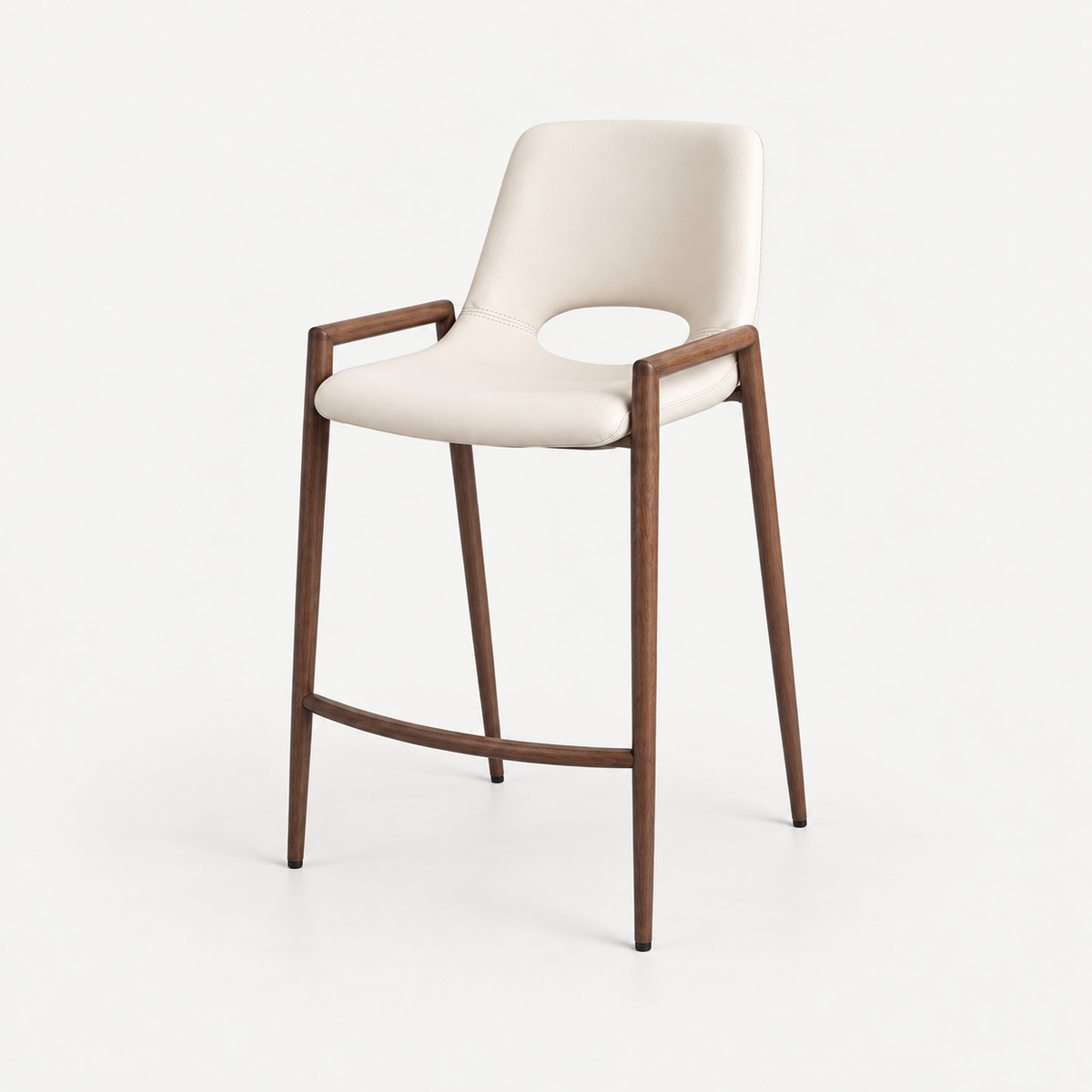 BANCO SHELDON PU BEIGE PATA METAL MADERA
